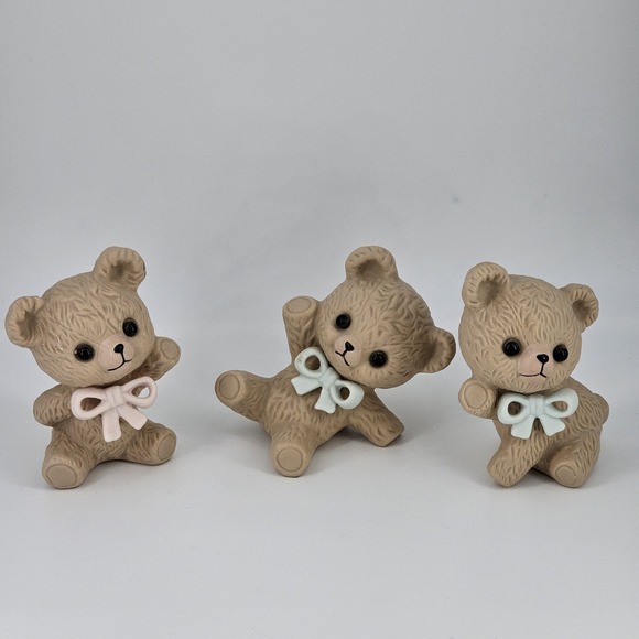 The Unbranded Brand Other - Vintage Teddy Bear Figurines, Set of 3—Flip, Flop, & Ann 90s Home Decor